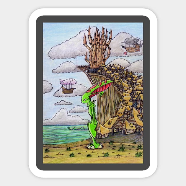 Alien Cliff Village Sticker by Toonacarbra Studio